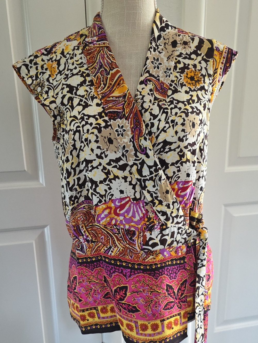 Peter Nygard Collection Sleeveless Silk Wrap Blouse
